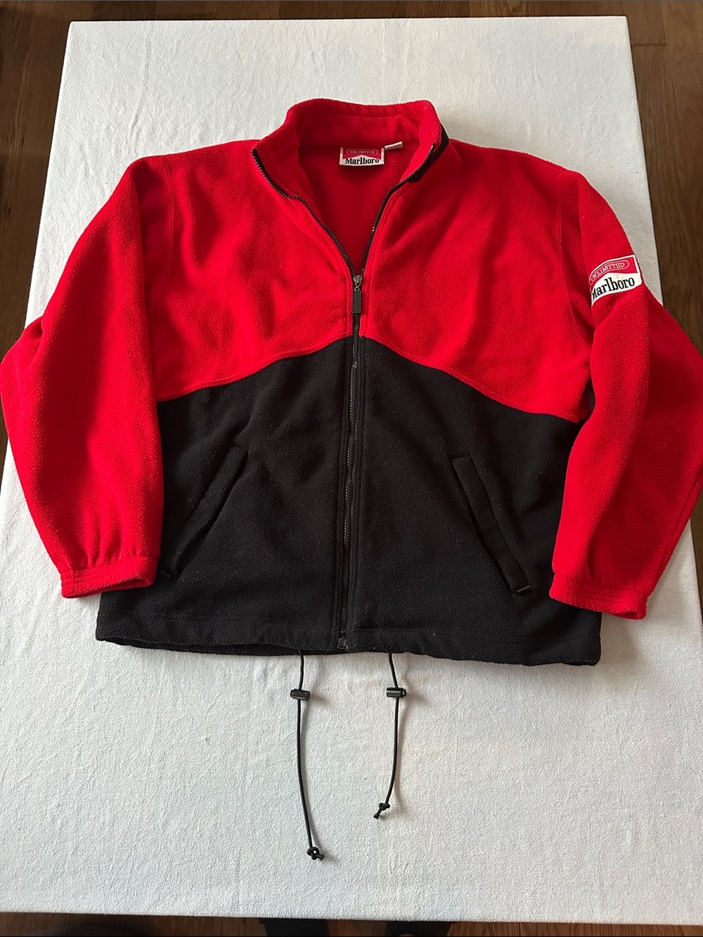 Marlboro Kids Red and Black Colorblock Zip Fleece Jacket